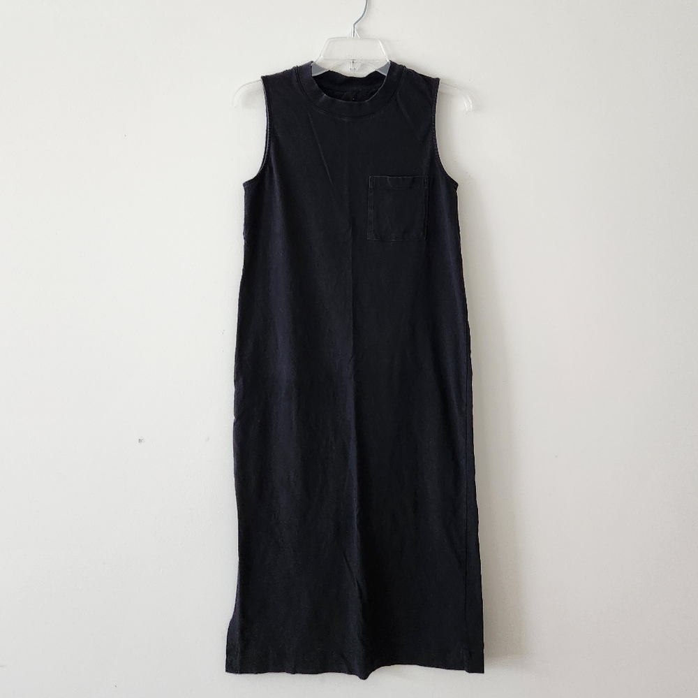 Everlane The Long Weekend Sleeveless Side Slit Midi Dress Cotton Black Small - Picture 6 of 10
